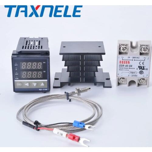 Digital PID Temperature Controller REX-C100 REX C100 thermostat + 40DA SSR Relay+ K Thermocouple 1m Probe RKC