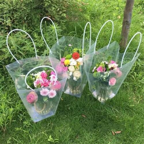 Florist Decoration Potted Clear Flower Bag Plastic Waterproof Bouquet Bag Portable Transparent Gift Bag Collocation Packaging