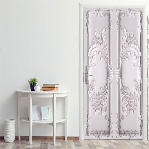 Embossed Feeling Door Stickers Home Decoration Retro Elegant Feeling White Bedroom Door Decals Self-Adhesive Two-Pieces Set