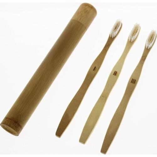 Eco-Friendly Bamboo Toothbrush Set - 3 Engraved Toothbrushes, 1 Bamboo Travel Case