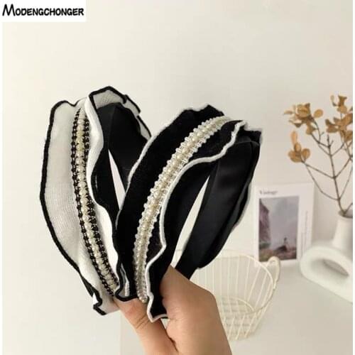 French Elegant Hair Band Lady Super Temperament Fabric Wide-Brimmed Pearl Hairpin Wind Pressure Bezel Headwear Hair Accessories