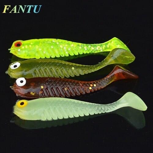 FANTU Fishing Soft Baits Luminous Small Fish 5cm/1gFfishing Soft Lures Artificial Soft Wrom 50PCS