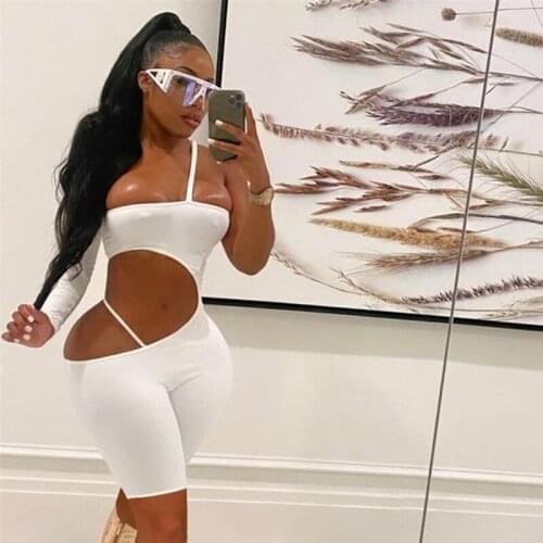 Club Shorts Rompers Playsuits Women Party Cut Out Bodycon White Jumpsuit Clubwear Backless Sleeveless One Piece Sexy Jumpsuit