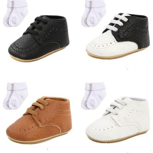 2Pcs Toddler Newborn Baby Boys Girls Causul Shoes Lace-up Soft Sole Non-slip First Walkers +Socks 0-18M