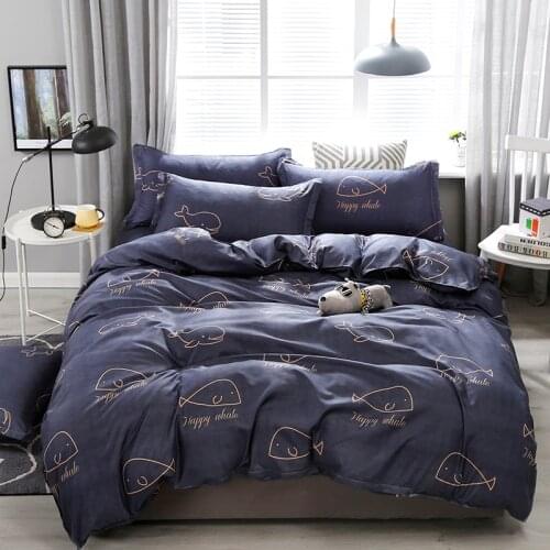 Dark Color Cartoon Whale Bedding Sets Simple Duvet Cover With Pillowcase Twin Full Queen King Size 3/4Pcs Kids Adults Bed Sheet