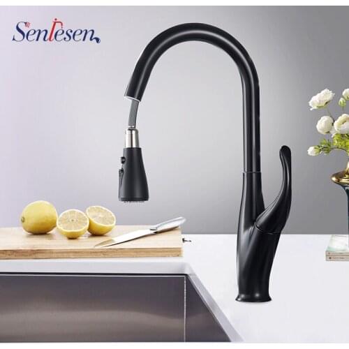 Senlesen Kitchen Faucets Black Pull Out Chrome Brushed Nickle Single Handle Dual Outlet Water Modes Hot and Cold Water Modes