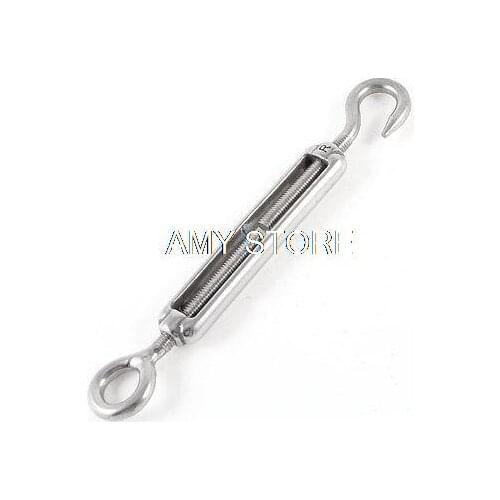 M5 5mm Threaded Stainless Steel Hook Eye Type Die Cast Turnbuckle 4.8" Long