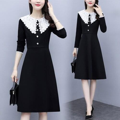 Fashion Elegant Long Sleeve Autumn Dress Womens Party Cocktail Black A-Line Skater Loose Slim Casual Office Ladies Work Dresses