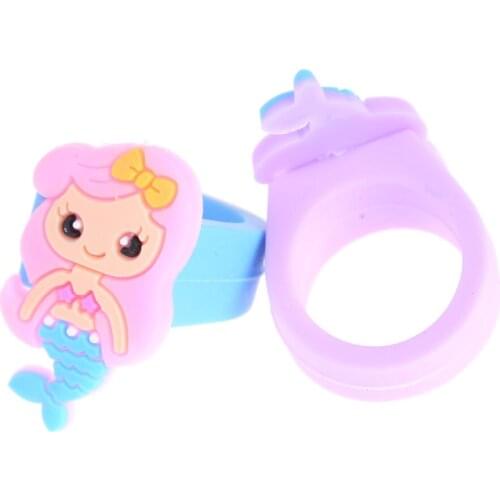 Soft PVC Silicone Rings Cartoon Mermaid Ring For Girls Kids Unicorn Children Finger Toy