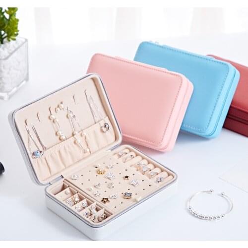 VoltaBox 2021 New Portable PU Fresh Simple Earring Jewelry Box Zipper Ring Earring Multifunctional Jewelry Storage Box