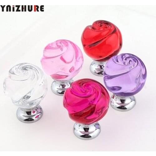 New 32mm Crystal Rose Glass Crystal Cabinet Knob Drawer Pull Handle Kitchen Door Wardrobe Hardware Knobs 5 Color