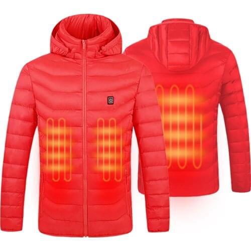 New Men Winter Jacket Warm USB Infrared Heating Jacket Mens Smart Thermostat Pure Color Windproof Hooded Heated Parkas Jackets