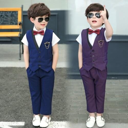 Flowers Boys Formal Suit Wedding Campus Student Dress Gentleman Kids Jacket Vest Pants Bowtie 4Pcs Ceremony Costumes Clothes