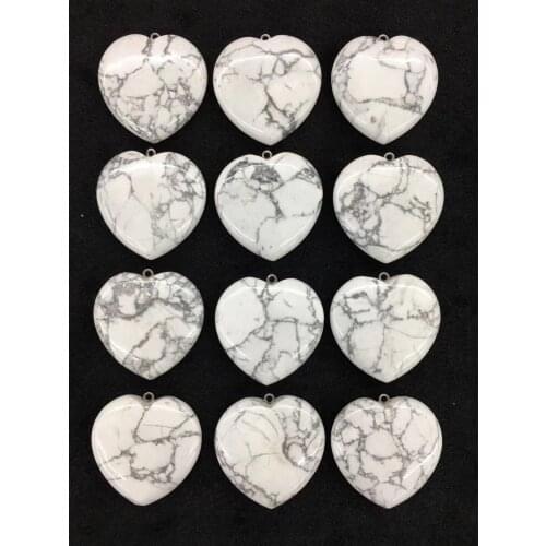 Wholesale 5pcs/Pack Natural Howlite Bead Pendant,40mm Heart Gem Stone Pendant Stone Jewelry