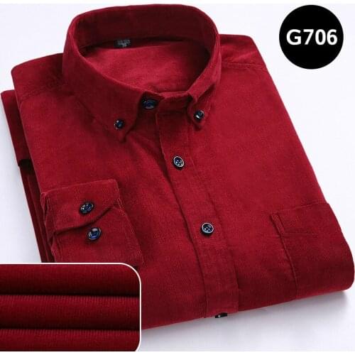 Autumn Red Plush Boys Shirts Long Sleeve Male Burgundy Thick Social Corduroy Shirt Men Thermal Shirt Casual Warm Plus Size Tops