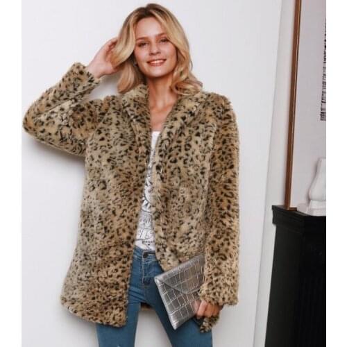 Autumn Leopard faux mink leather jacket womens winter thicken warm fur leather coat women slim jackets jaqueta de couro B29