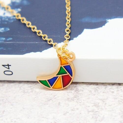 Red yellow blue green Color matching Pendant Necklace The moon and the sun Fashion metal Necklace Best friends jewelry gift