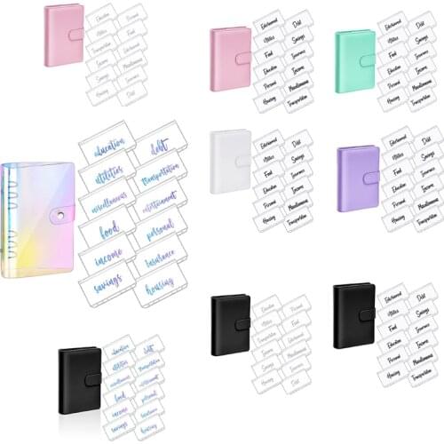 A6 PU Leather Notebook Magnetic Personal Planning Binder with 12 Binder Pockets Binder Zipper Folder for Bill Planning