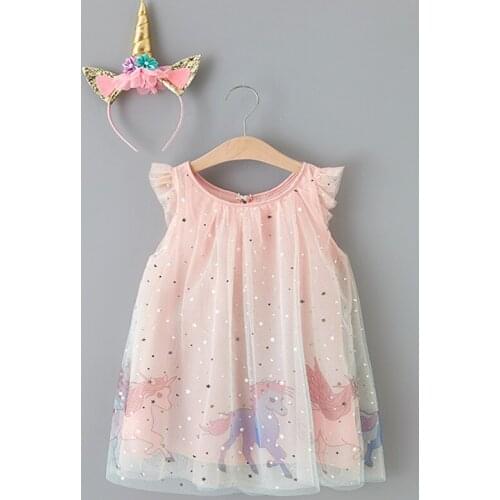 Cartoon Girls Dress with Hair Hoop 2020 New Summer Sweet Toddler Children Princess Dresses Sleeveless Baby Kids Party Clothes