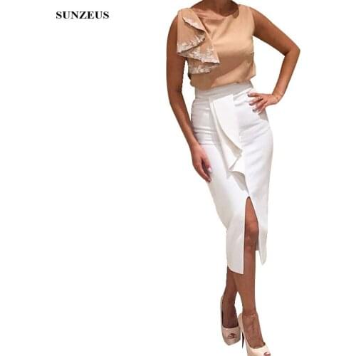 Contrast Color Sheath Tea Length Dress For Mother Of Bride Elegant Women Party Gowns With Front Slit Lady Formal Wear