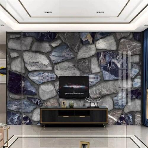 Luxury Home Decor Mural Wall Paper 3D Gray Blue Modern Minimalist Marble Blocks Mosaic Wall Photo Wallpapers Papel De Parede 3D