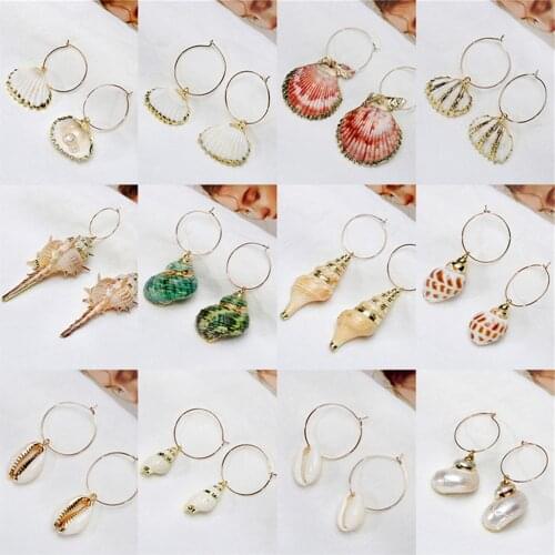 SOHOT New Boho Shell Conch Cowrie Pendant Women Hoop Earrings Natural Beach Sea Ocean Party Charming Holiday Jewelry Bijoux Gift