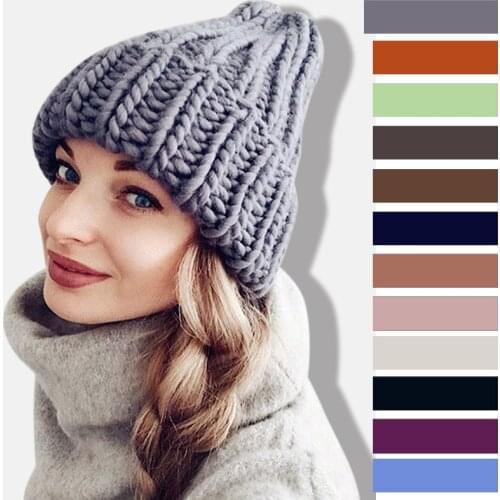 Fashion Coarse Wool Cap Womens Winter Hats Knitted Cap Warming Comfortable Cute Casual Skullies Beanies wool hat