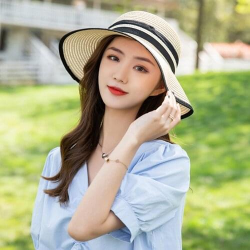 Elegant Summer Hats For Women Big Wide Brim Straw Hat Outdoor Travel Beach Sun Protection Hat Gorras Para Mujer Casquette 2021