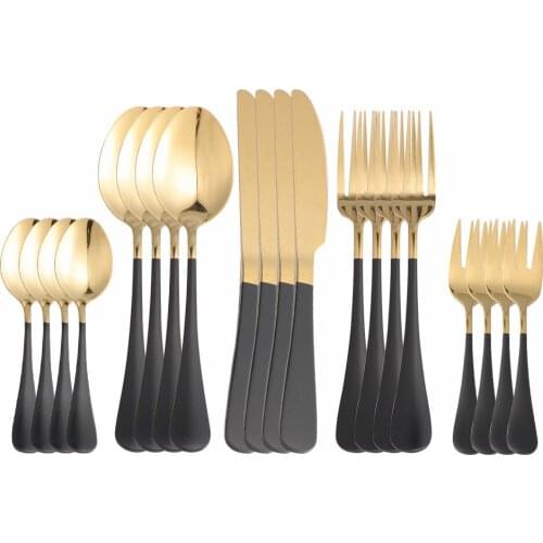 20Pcs Stainless Steel Cutlery Tableware Set Black Gold Dinnerware Dinner Wedding Flatware Set Forks Knives Spoons Set Silverware