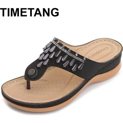 TIMETANG Women Flip Flops New Summer Lightweight Bling Rhinestone Ladies Casual Flats Soft Bottom Clip Toe Female Dress Beach Sa