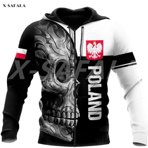 Poland Polska Country Flag Skull White 3D Printed Hoodie Man Women Pullover Tracksuit Outwear Zipper Sweatshirt Casual Harajuku