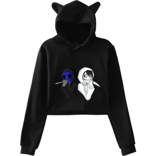 Creepypasta Teenager Girls Crop Tops Hoodie Sweatshirt Women Sexy Cat Ears Harajuku Tracksuit Sportswear Kpop Tops