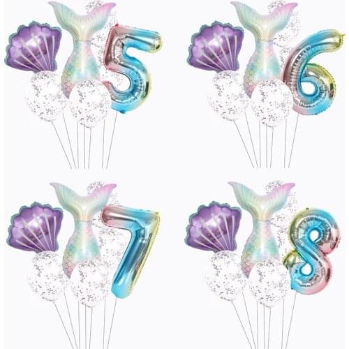 Mermaid Birthday Party Pink Purple Shell Balloon 32inch Number Balloon Decoration For Girls Wedding Baby Shower Decor