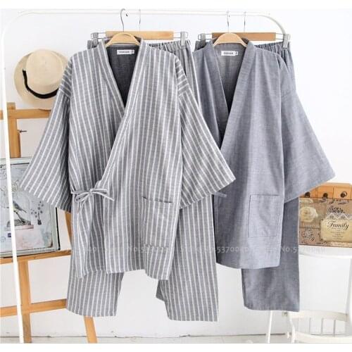 Men Japanese Kimono Bath Robe Sleepwear Sauna Spa Yukata Haori Aodai Home Nightgown Hanfu Cotton Soft Pajamas Set Tee Tops Pants