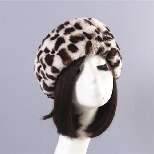 Faux Angora Fur Headband for Women Russian Cossack Style Leopard Hair Band Accessory Femme Luxury Winter Earmuff Topless Hat Ski
