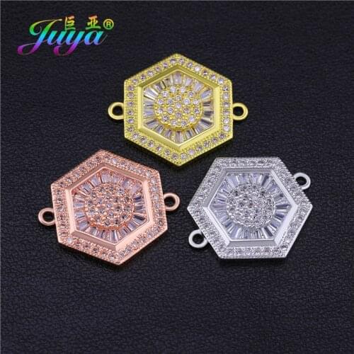 Juya DIY Earring Bracelet Findings Handmade Cubic Zirconia Charms Copper Connector Accessories For Women Jewelry Making Material