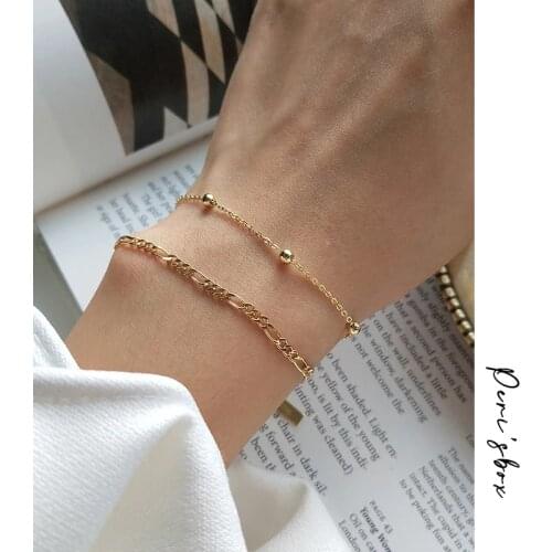 Perisbox 2 Designs Small Round Beads Gold Bracelets Irregular Chain Geometric Bracelets for Women 925 Sterling Silver Bracelet