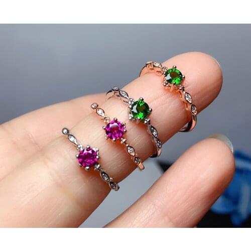 Natural Garnet Diopside Female Ring Simple 925 Silver Inlaid Womens Jewelry Anillos Mujer Vintage Rose Gold White Gold