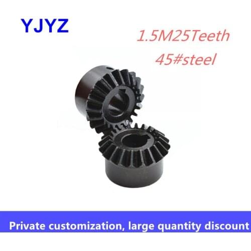 1 pc 1.5M 25teeth Bevel gear 90 degree bevel gear Carbon steel hard tooth surface 1:1 bevel gear support