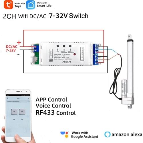 DC 5V 12V 24V 32V WIFI Tuya Smart Life Motor Controller for Smart Home,2CH RF433 Relay Switch,Work with Alexa/Google Assitant
