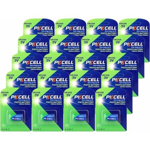 20 x PKCELL CR123A Photo Batteries 1500mAh CR123A CR123 123A CR17345 16340 3V Lithium Batterie Battery For Camera Flashlights