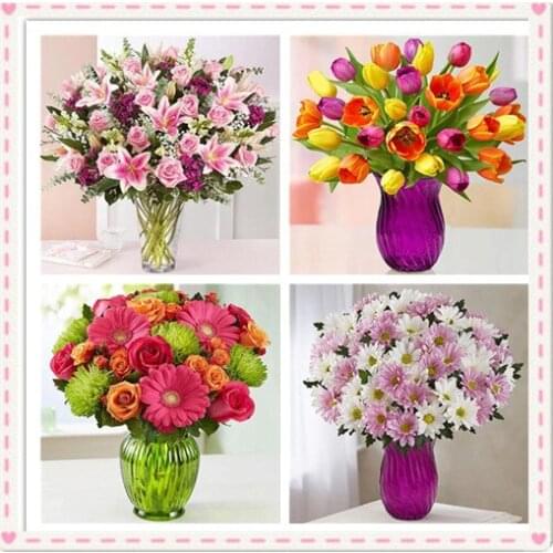 2019 hot sale 5D DIY diamond painting flower vase cross stitch diamond embroidery mosaic diamond home decor for christmas gift