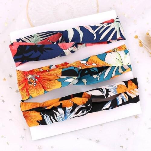 3Pcs/Set Floral Elastic Headbands For Women Hair Accessories Solid Color Cross Knot Turban Headband Girls Hairband Headwraps