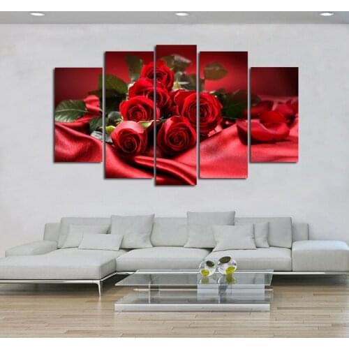 5 Pieces HD print flowers oil painting on canvas modern fashion romantic red rose oil painting wall art pictures christmas gifts