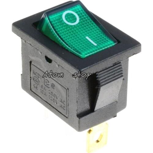 5Pcs green illuminated LED Rectangle Rocker Switch Car Dash Automotive 6A 250V 10A 125V SPST