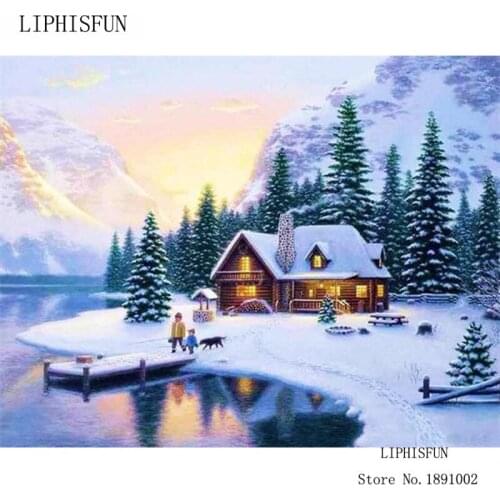 5D Full Drill Diy Diamond Painting Winter Scenery Cross Stitch Square Diamond Sets Diamond Embroidery Christmas Decoration
