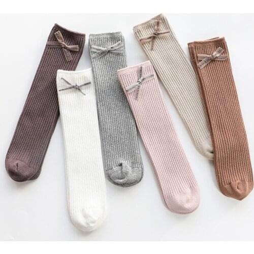 6 Pairs/lot 2021 Spring And Autumn Baby Girl Socks With Bowknot Boneless Loose Stocking