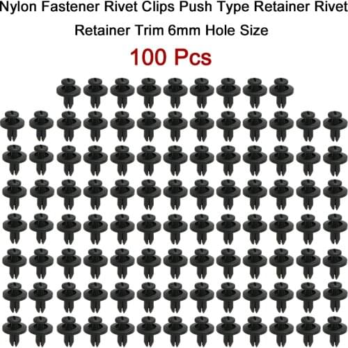 100 Pcs Auto Nylon Fastener Rivet Clips Push Type Retainer Rivet Retainer Trim 6mm Hole Size Car Accessories