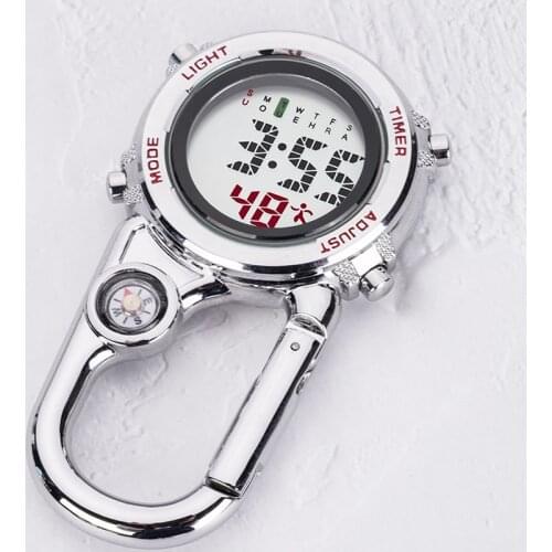 Multi-function Compass Pocket Watch Clip-On Carabiner Watch Climbing Clock for Nurse Doctors Chefs Luminous Outdoor Sport Clock