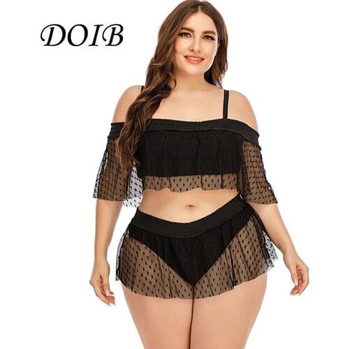 DOIB Women Black Push Up Swimsuit Mesh Patchwork Plus Size Spaghetti Strap Monokini Swimwear Bikini 2 Piece Suit 2021 Beachwear